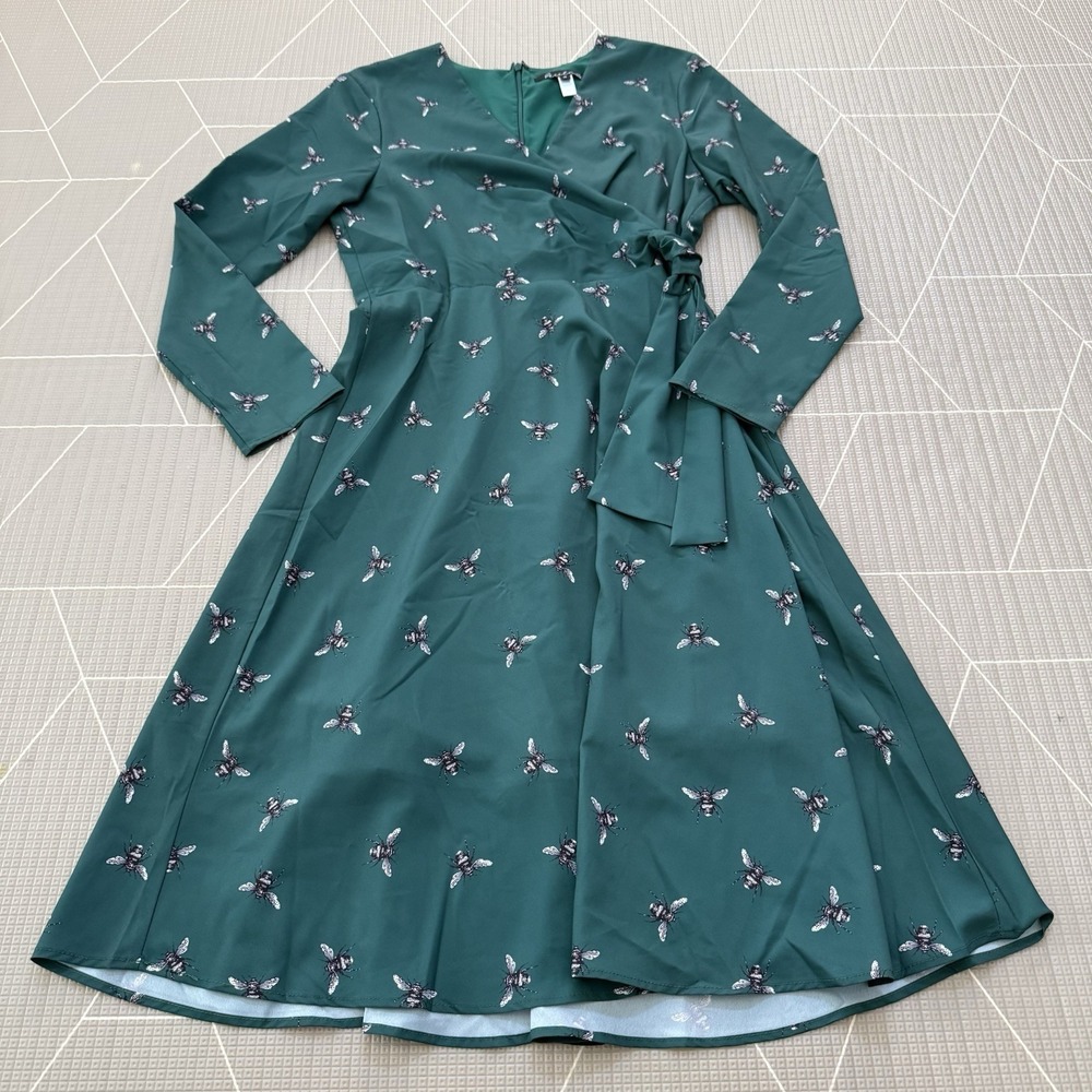 Modcloth Hutch Just Bee Yourself‎ Size 10 Green Midi Dress Faux Wrap - Picture 3 of 10